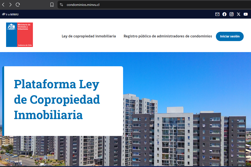 Pantalla de inicio de condominios.minvu.cl