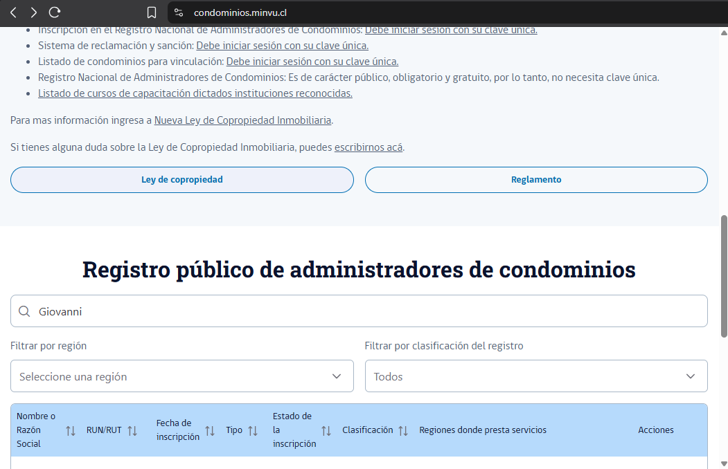 Sección Registro público de administradores de condominios
